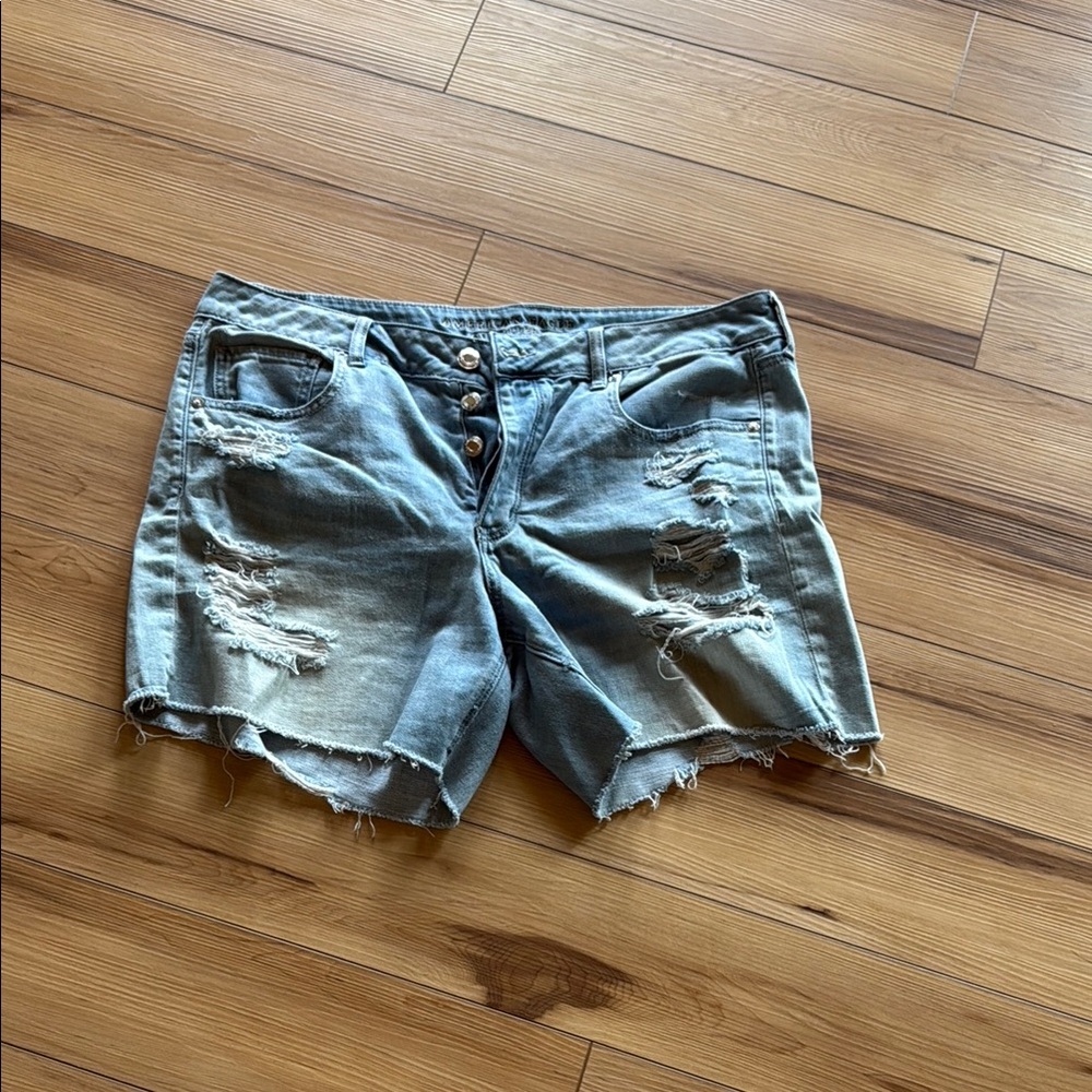 American Eagle Outfitters Blue Jean Shorts Distressed Mid-Thigh